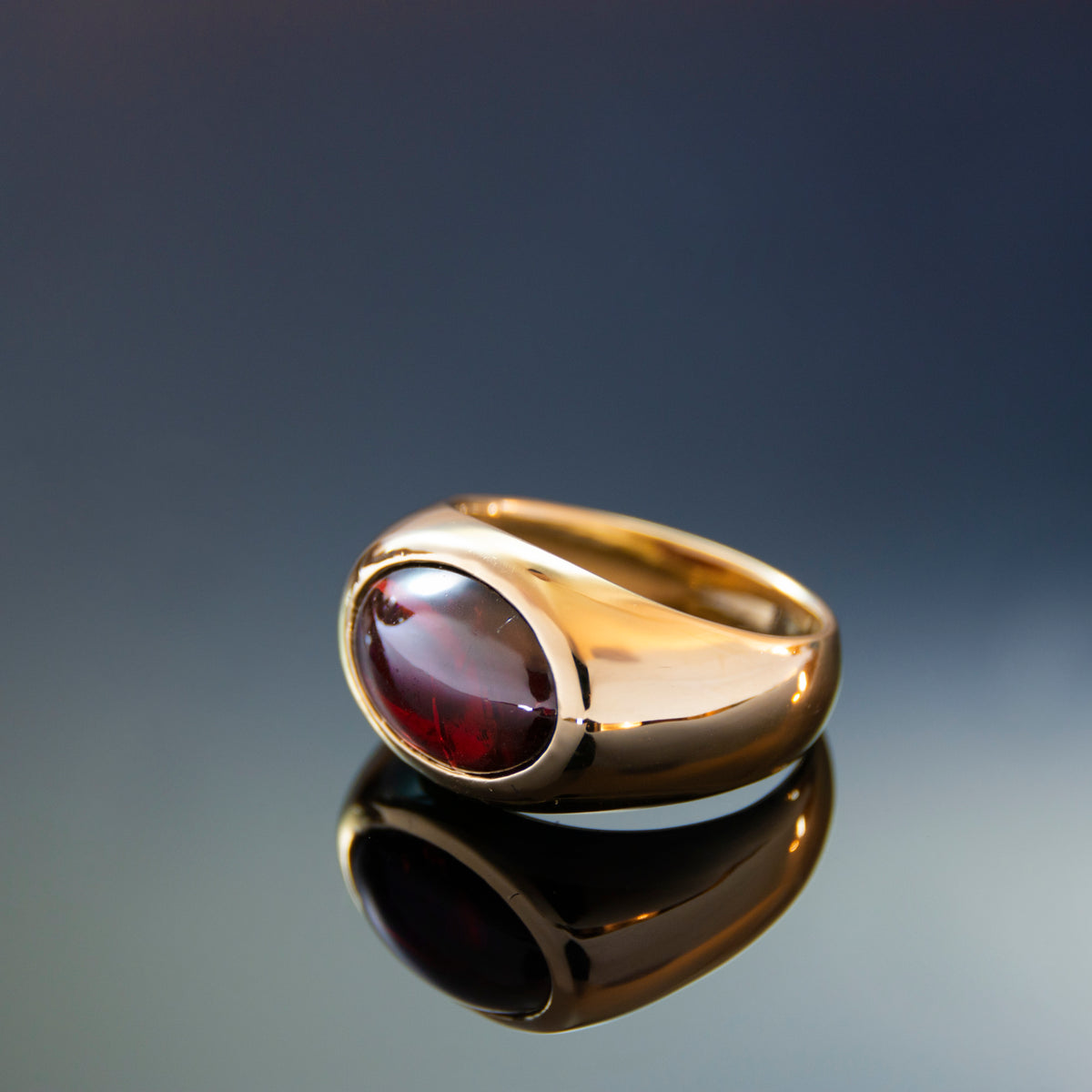 RG1923 Dramatic Garnet Cabochon Cocktail Ring In Modern Gold Setting