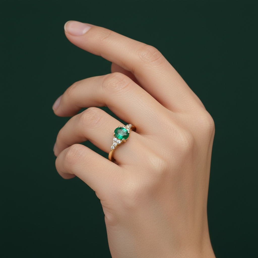 RG1924-1 Beautiful Emerald Engagement Ring With Diamond Accents In Yellow Gold