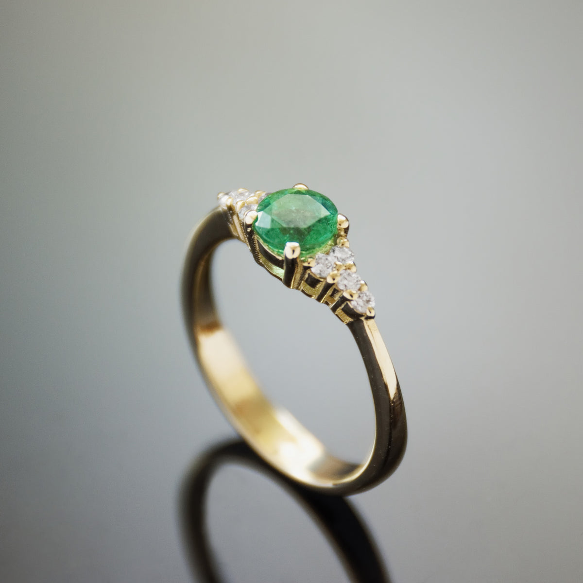 RG1924-1 Beautiful Emerald Engagement Ring With Diamond Accents In Yellow Gold