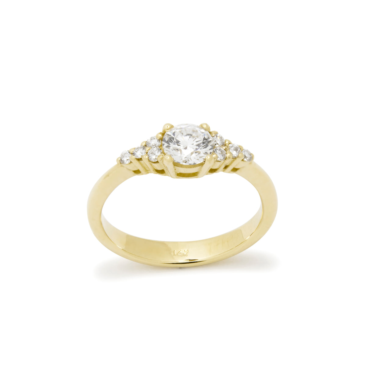 RG1924 Classic Minimalist Gold Ring with Central Diamond and Side Accent Diamonds