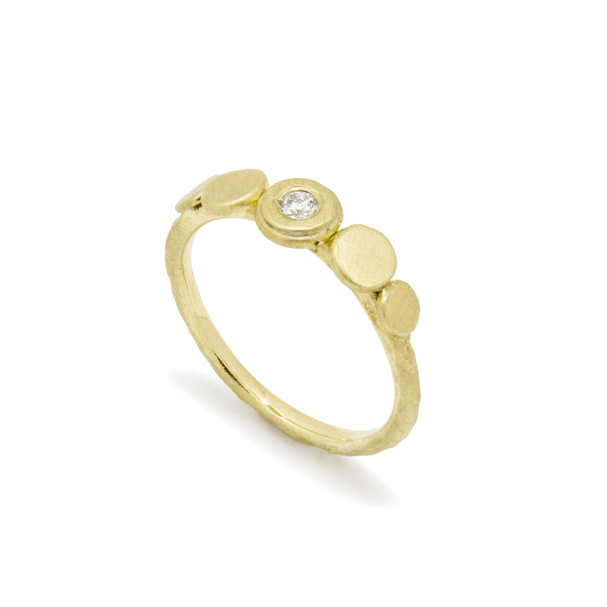 RG1927 GMatte Gold Ring with Dotted Top Pattern, Scratch Texture, and Diamond Accent