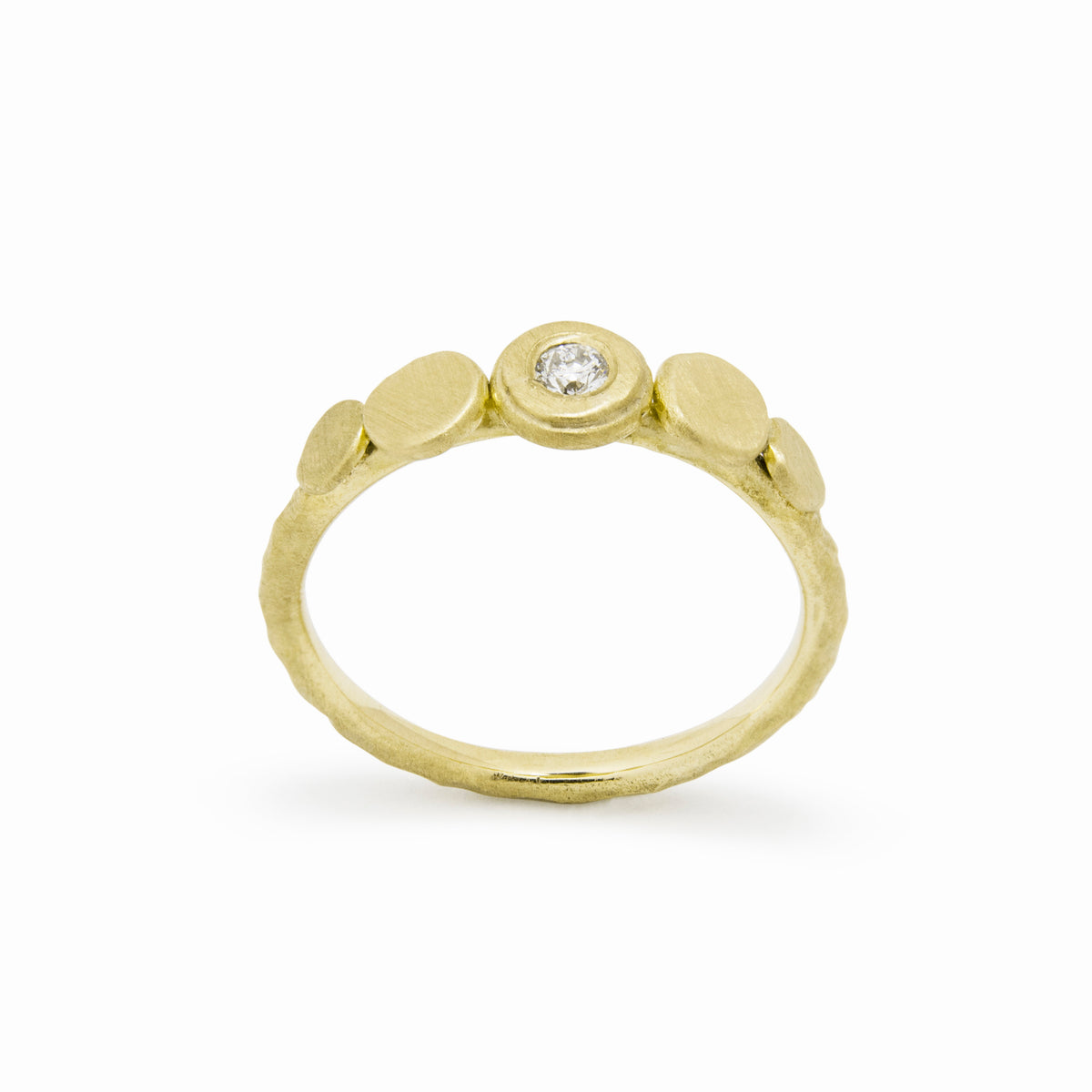 RG1927 GMatte Gold Ring with Dotted Top Pattern, Scratch Texture, and Diamond Accent