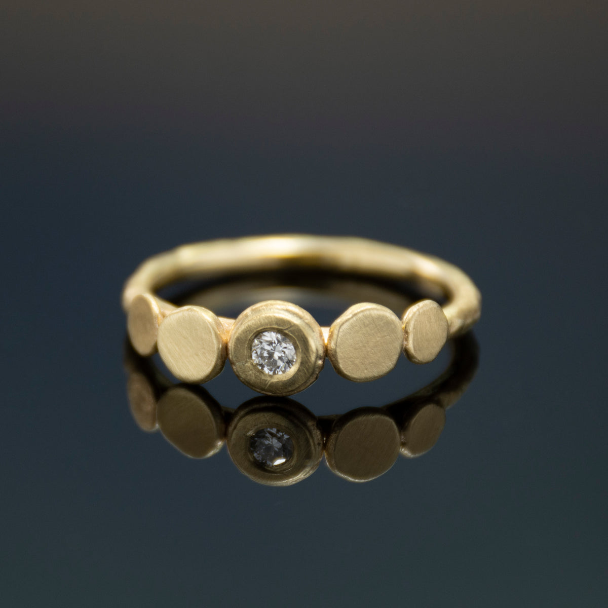 RG1927 GMatte Gold Ring with Dotted Top Pattern, Scratch Texture, and Diamond Accent