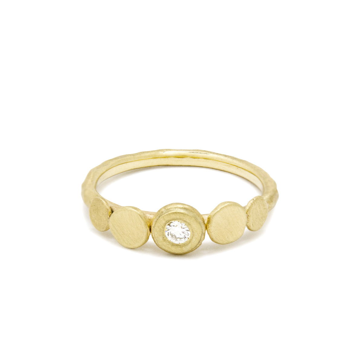 RG1927 GMatte Gold Ring with Dotted Top Pattern, Scratch Texture, and Diamond Accent