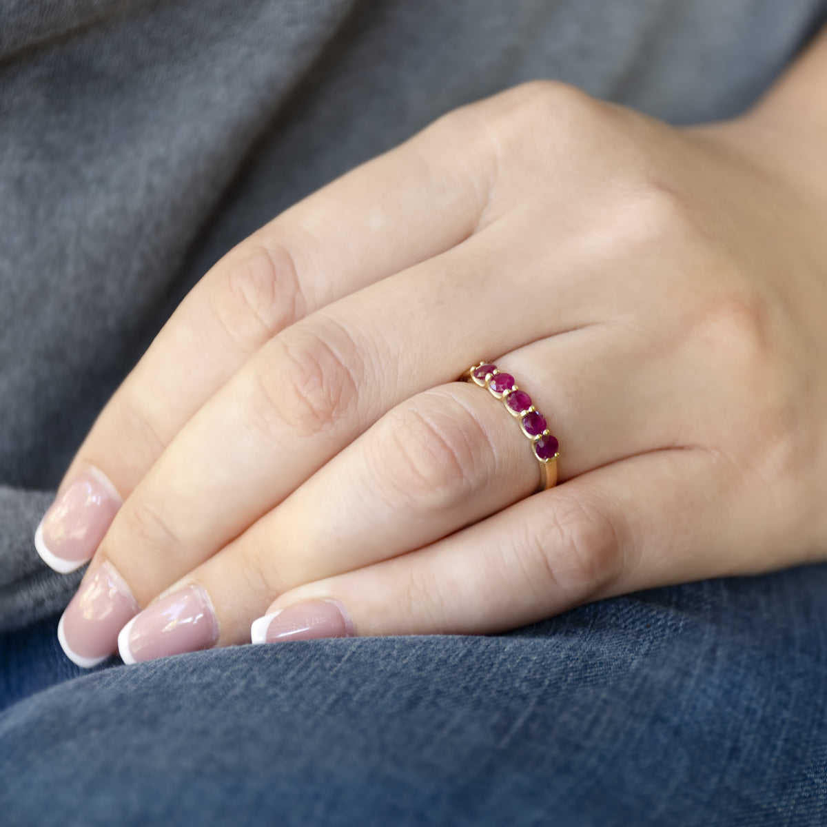 RG1929 Beautiful Ruby Anniversary Band Ring In Delicate Yellow Gold Setting