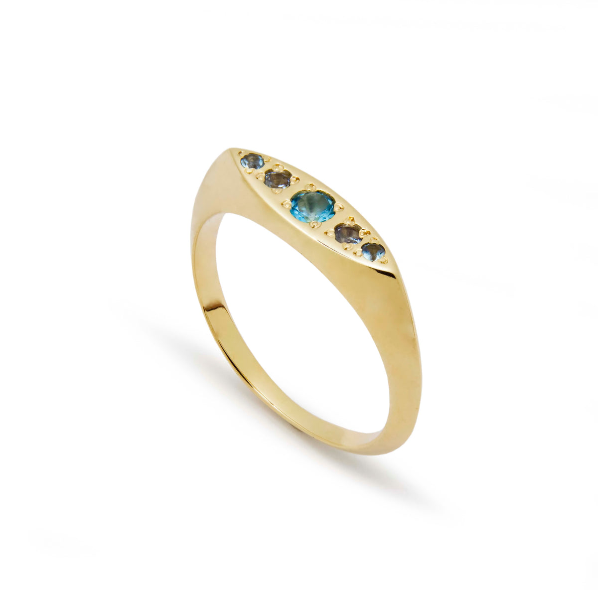 RG1932A Modern Marquise Blue Topaz Promise Ring In Sleek Yellow Gold, Signet Ring