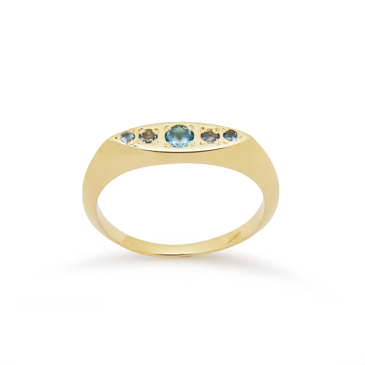 RG1932A Modern Marquise Blue Topaz Promise Ring In Sleek Yellow Gold, Signet Ring