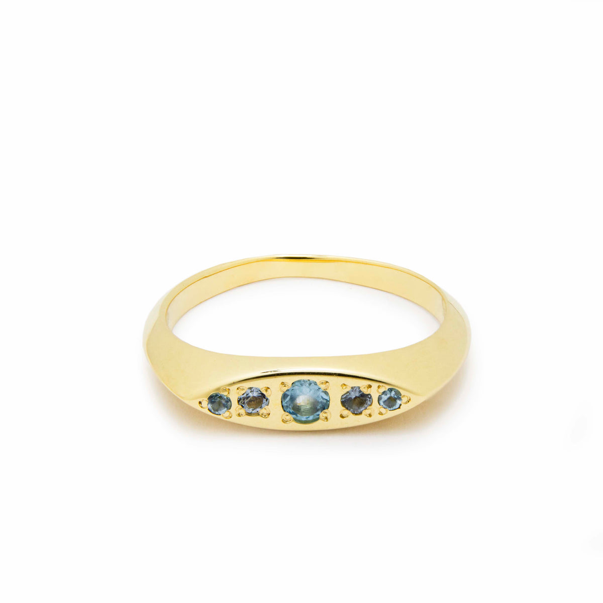 RG1932A Modern Marquise Blue Topaz Promise Ring In Sleek Yellow Gold, Signet Ring