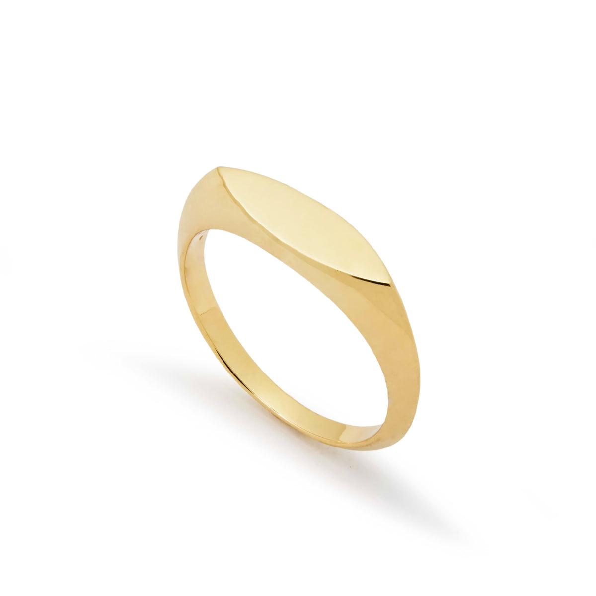 RG1932 Modern Marquise Promise Ring In Sleek Yellow Gold, Signet Ring