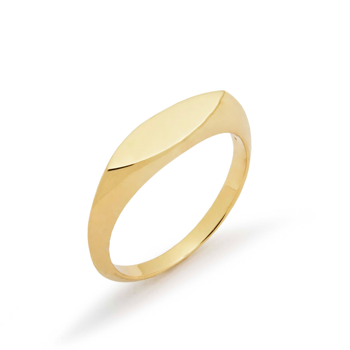 RG1932 Modern Marquise Promise Ring In Sleek Yellow Gold, Signet Ring