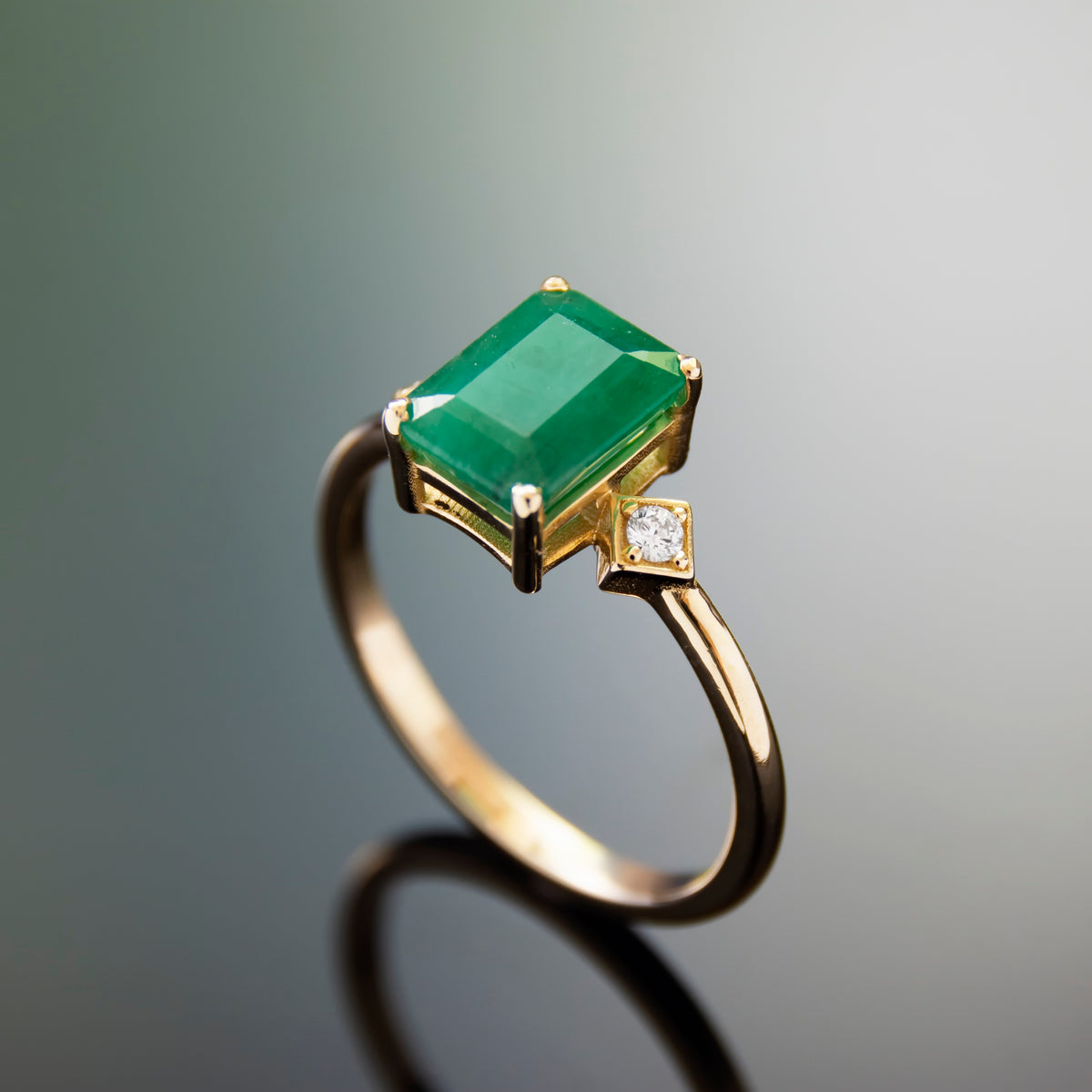 RG1933 Elegant Emerald Cut Emerald and Diamond Engagement Ring