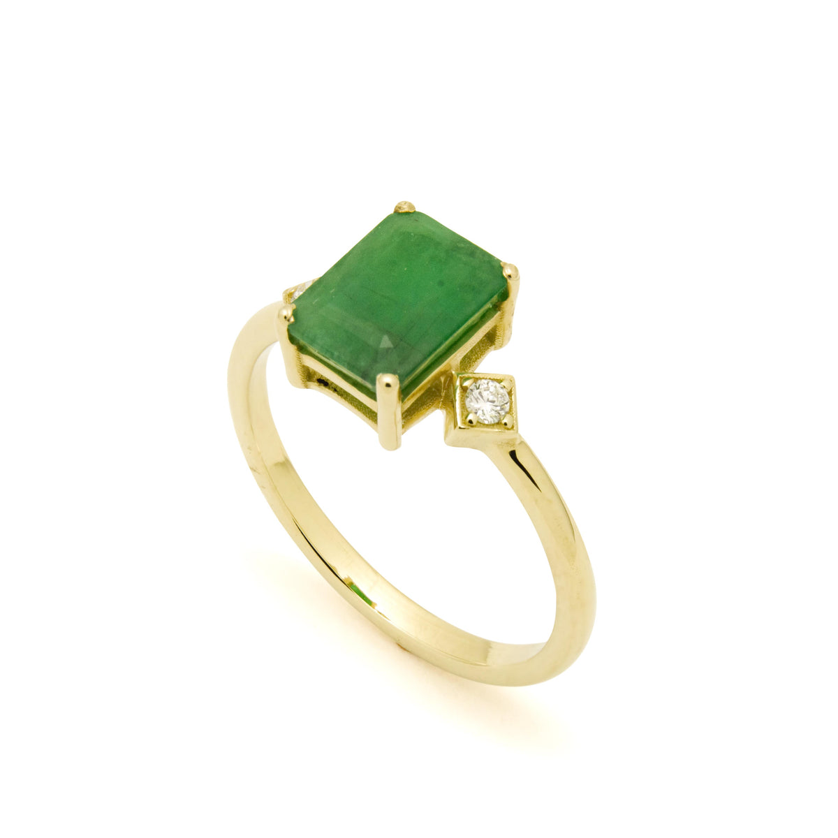 RG1933 Elegant Emerald Cut Emerald and Diamond Engagement Ring