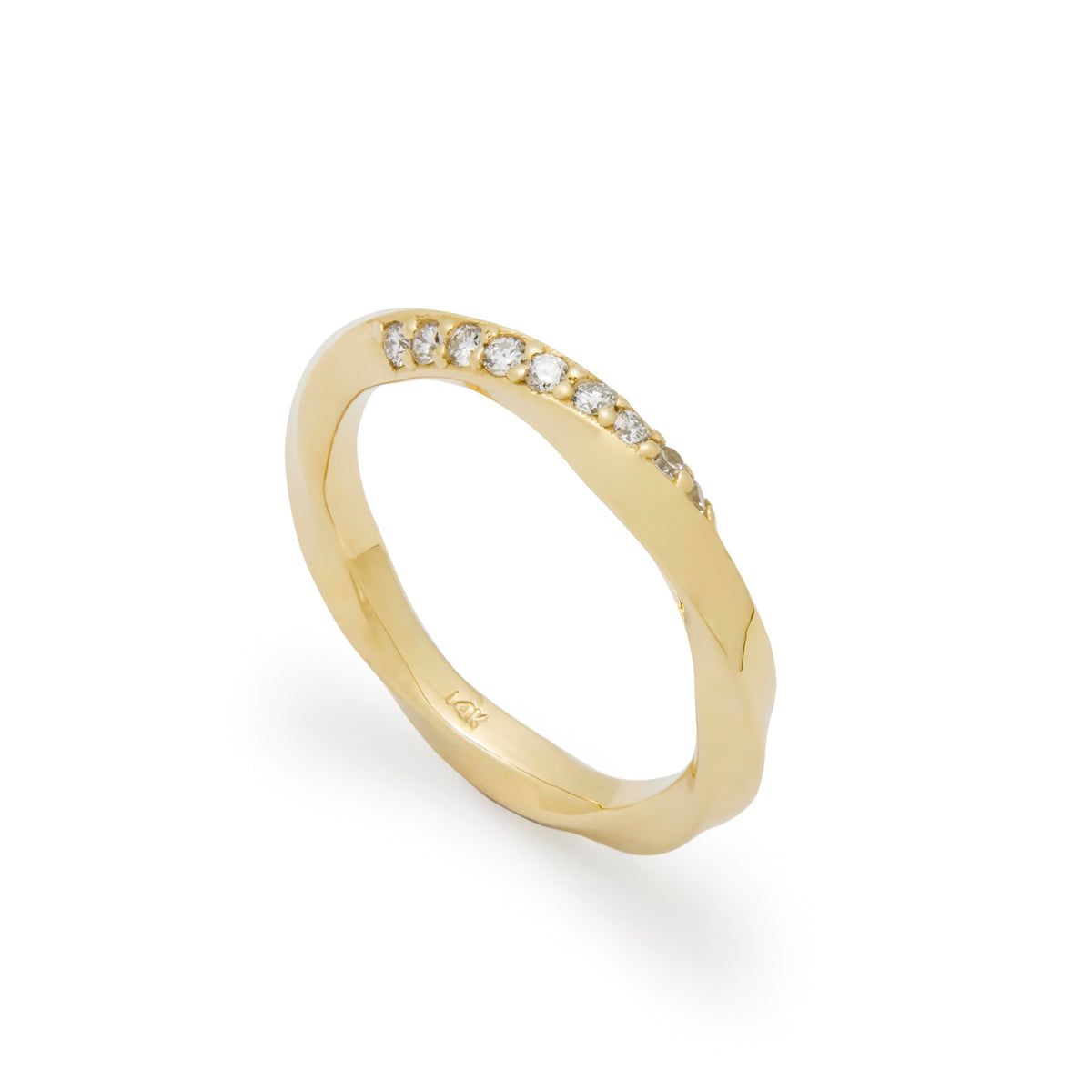 RG1935 Modern Mobius Twist Ring With Nine Sparkling Diamonds In Yellow Gold Band