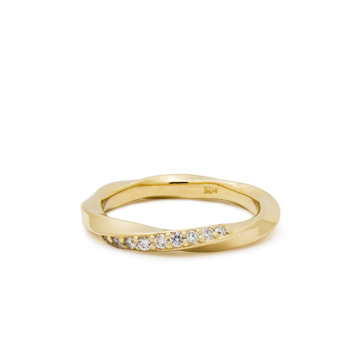 RG1935 Modern Mobius Twist Ring With Nine Sparkling Diamonds In Yellow Gold Band