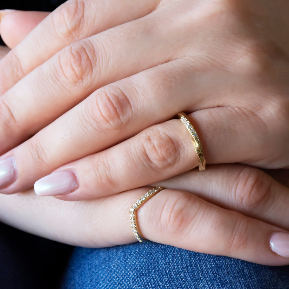 RG1935 Modern Mobius Twist Ring With Nine Sparkling Diamonds In Yellow Gold Band