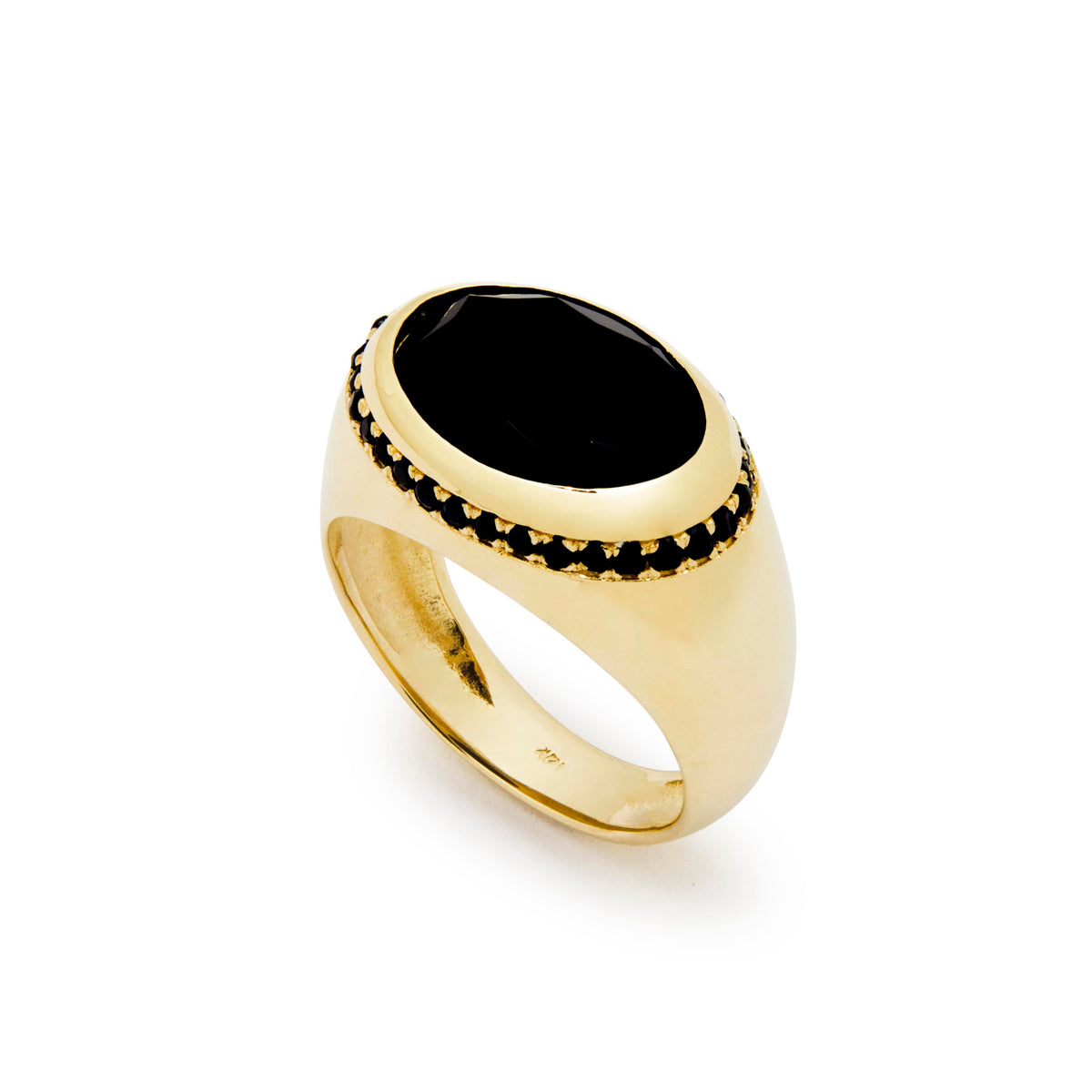 RG1936 Bold Wide Gold Ring with Black Onyx and Accent Stones