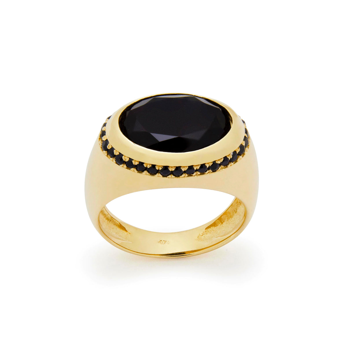 RG1936 Bold Wide Gold Ring with Black Onyx and Accent Stones