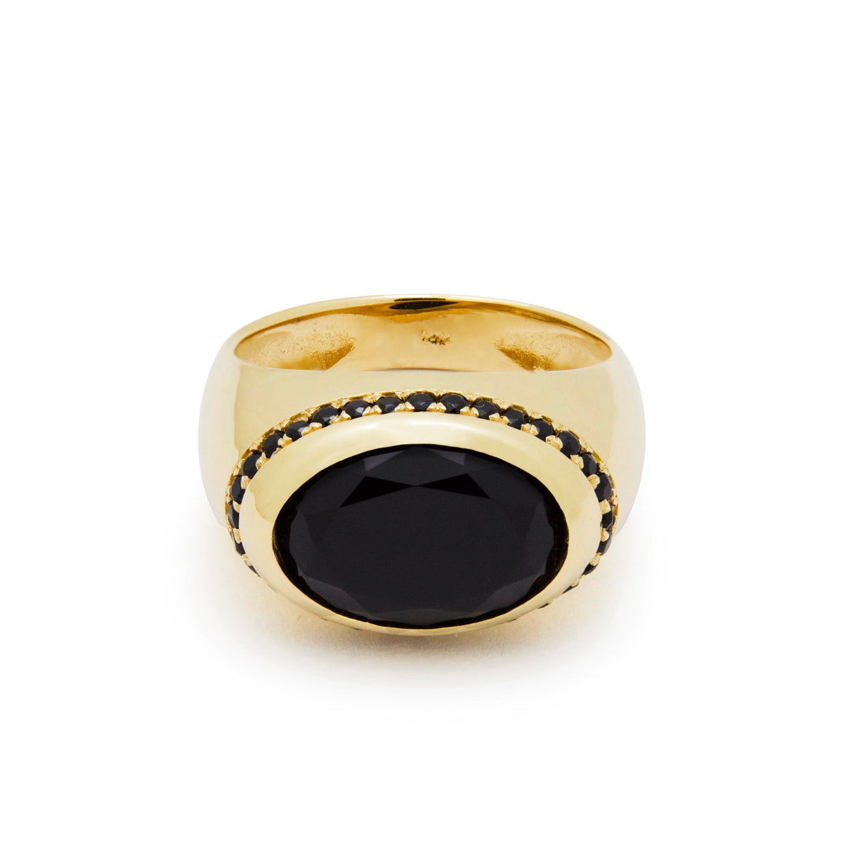 RG1936 Bold Wide Gold Ring with Black Onyx and Accent Stones