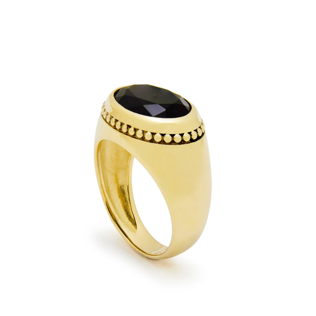 RG1937 Striking Black Onyx Promise Ring In Modern Yellow Gold Setting