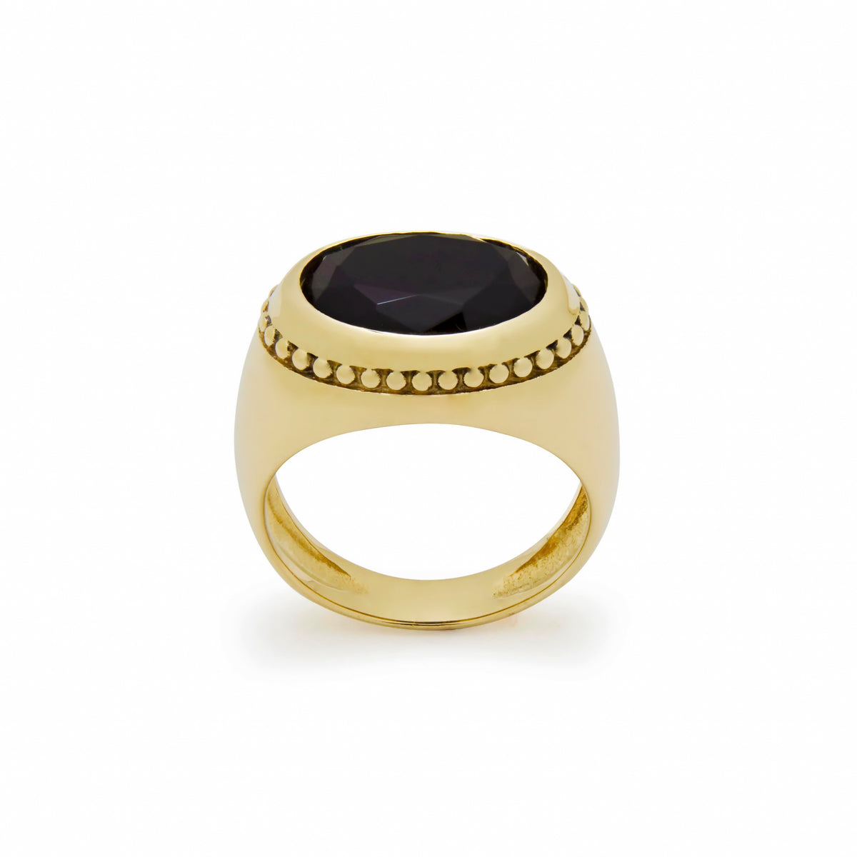 RG1937 Striking Black Onyx Promise Ring In Modern Yellow Gold Setting