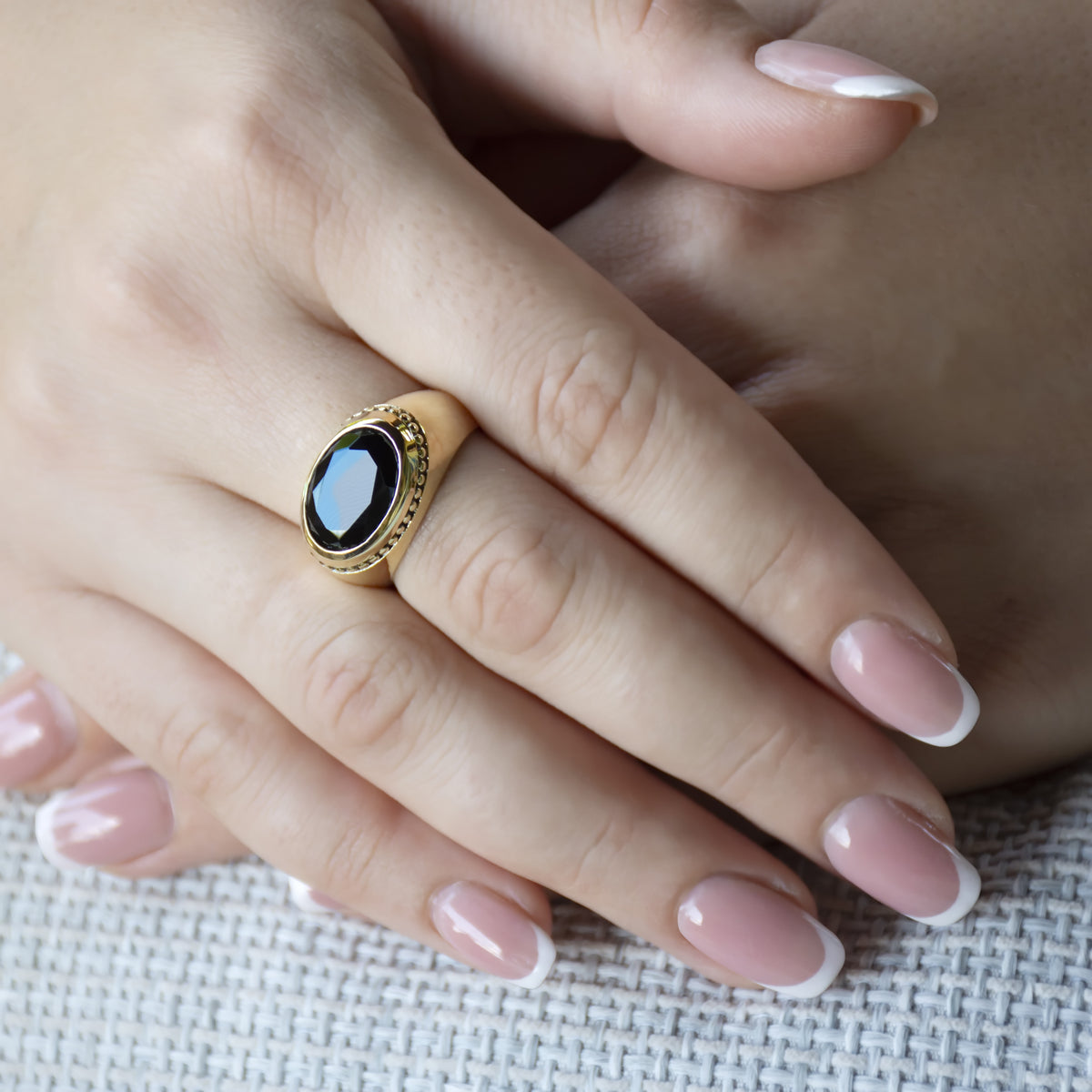 RG1937 Striking Black Onyx Promise Ring In Modern Yellow Gold Setting