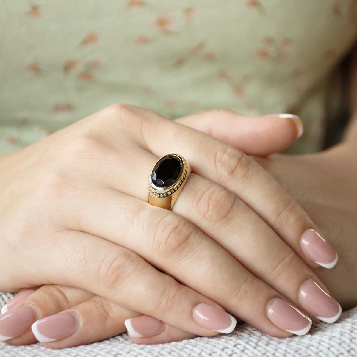 RG1937 Striking Black Onyx Promise Ring In Modern Yellow Gold Setting