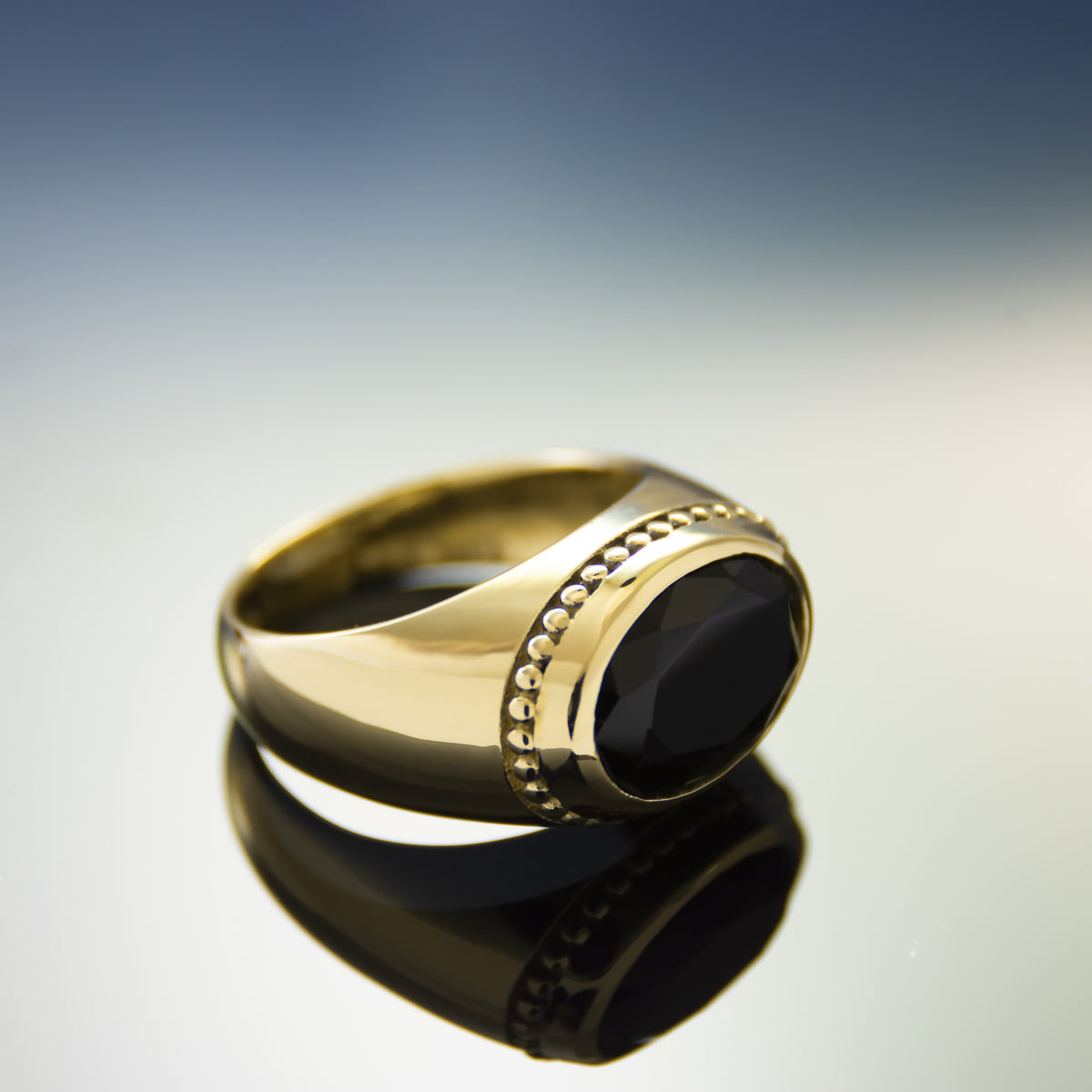 RG1937 Striking Black Onyx Promise Ring In Modern Yellow Gold Setting