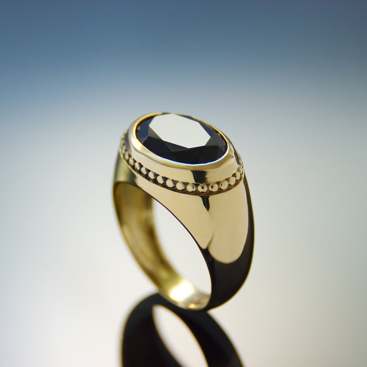 RG1937 Striking Black Onyx Promise Ring In Modern Yellow Gold Setting