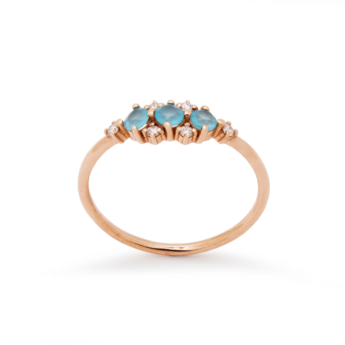 RG1940 Gorgeous Blue Quartz And Diamond Halo Engagement Rose Gold Ring In Chic Design