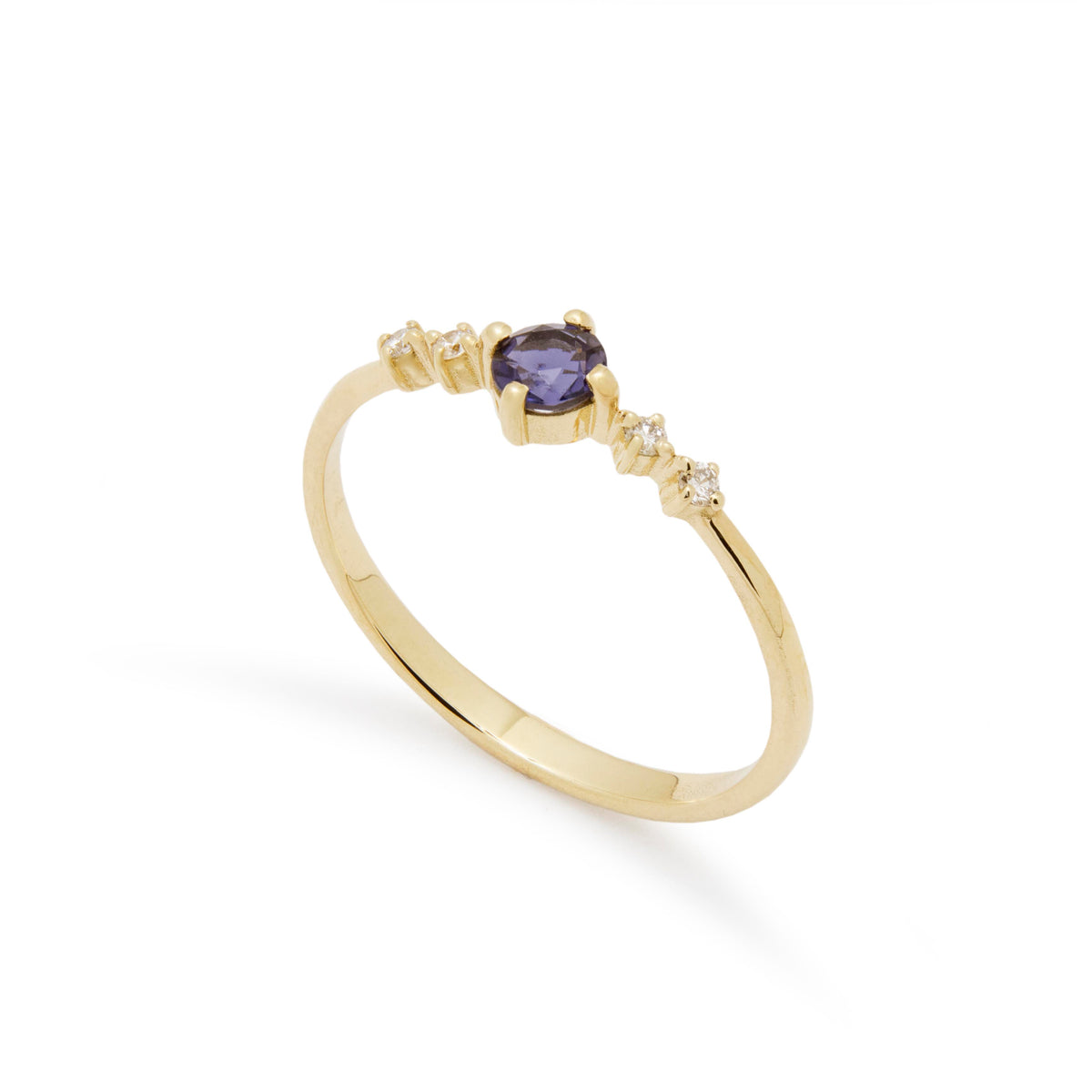 RG1941 Elegant Iolite And Diamond Engagement Ring With Graduated Diamond Accent, Yellow Gold, Iolite Engagement Ring