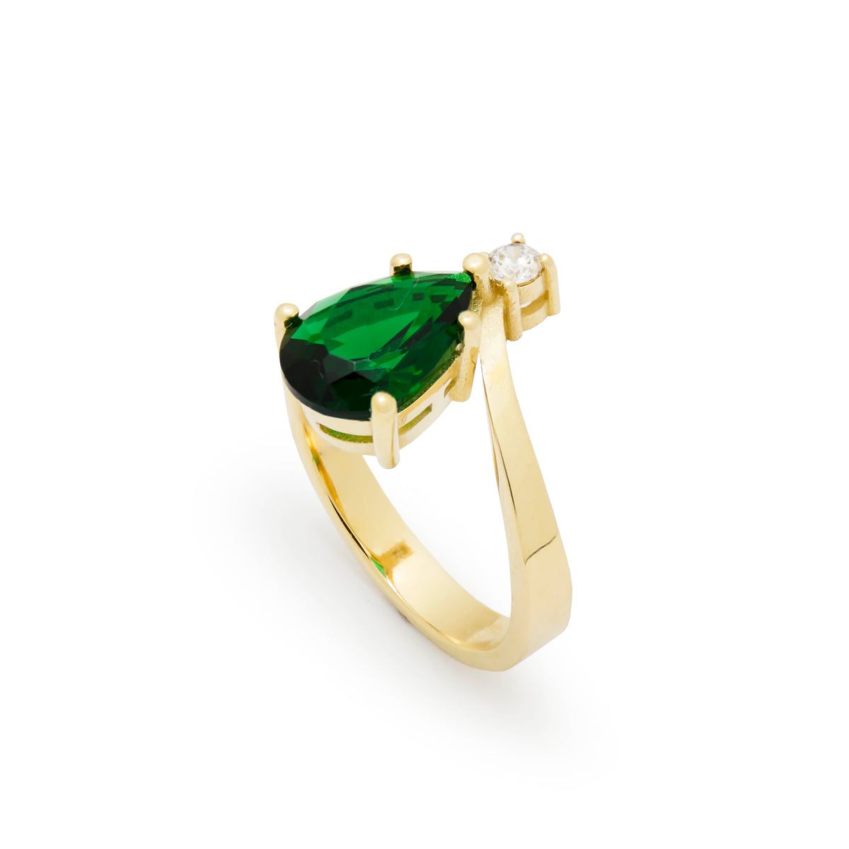 RG1943 Modern Green Chrome Diopside And Diamond Statement Ring In Yellow Gold, Green Stone Ring