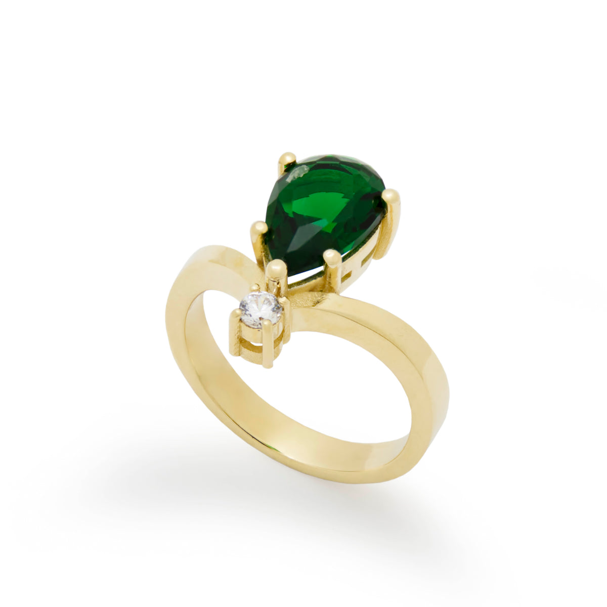 RG1943 Modern Green Chrome Diopside And Diamond Statement Ring In Yellow Gold, Green Stone Ring