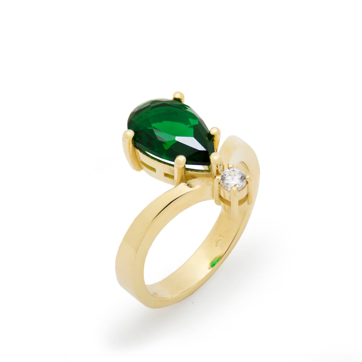 RG1943 Modern Green Chrome Diopside And Diamond Statement Ring In Yellow Gold, Green Stone Ring