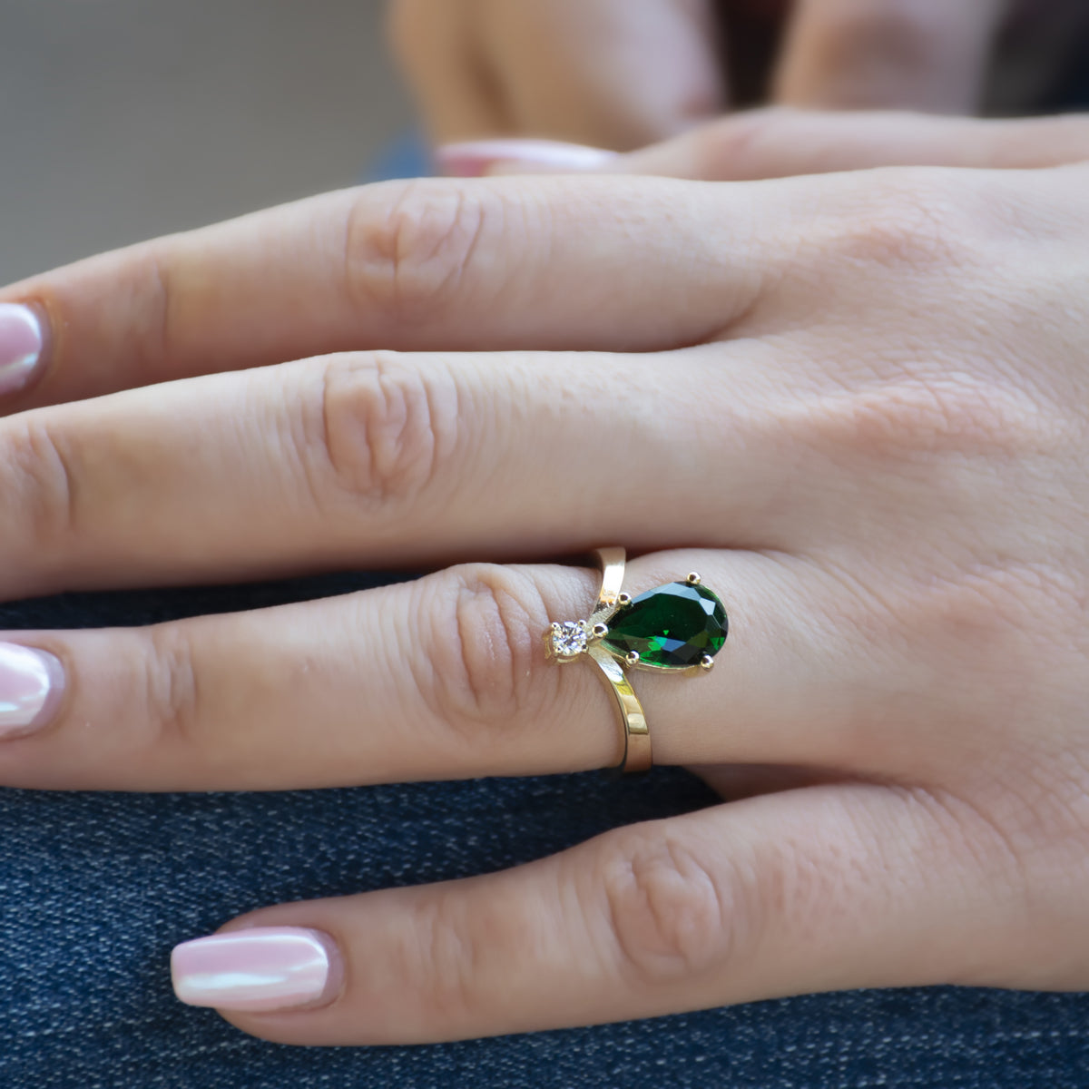 RG1943 Modern Green Chrome Diopside And Diamond Statement Ring In Yellow Gold, Green Stone Ring