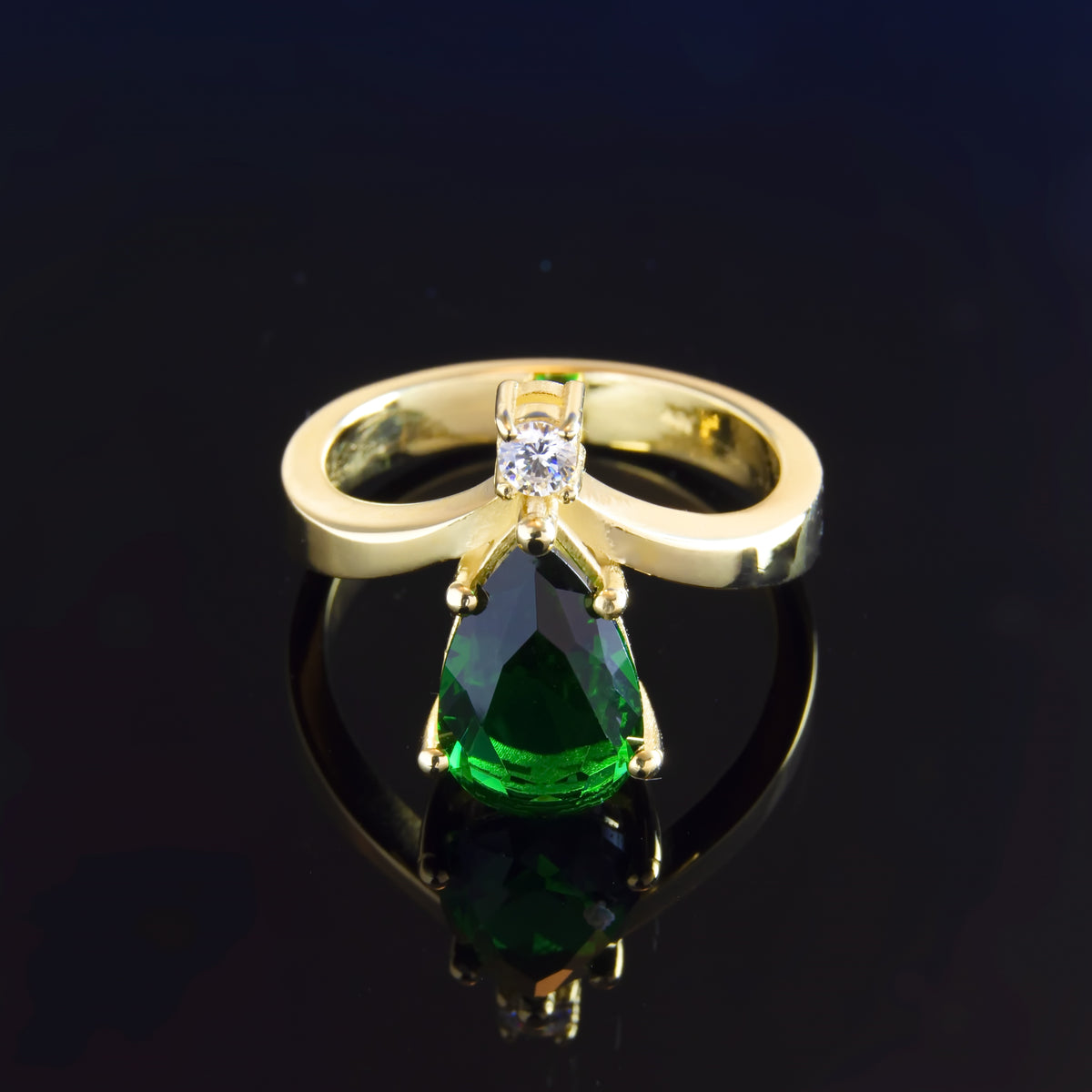 RG1943 Modern Green Chrome Diopside And Diamond Statement Ring In Yellow Gold, Green Stone Ring