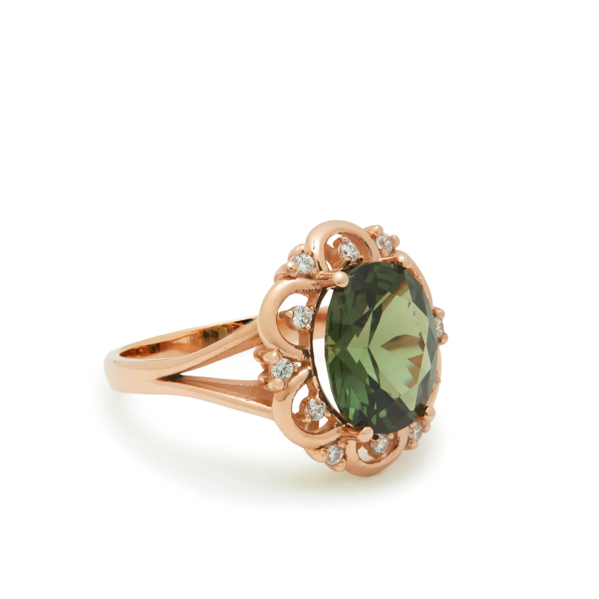 RG1944-1 Vintage Style Green Spinel And Zircon Ring, Rose Gold Green Spinel Ring, Statement Ring