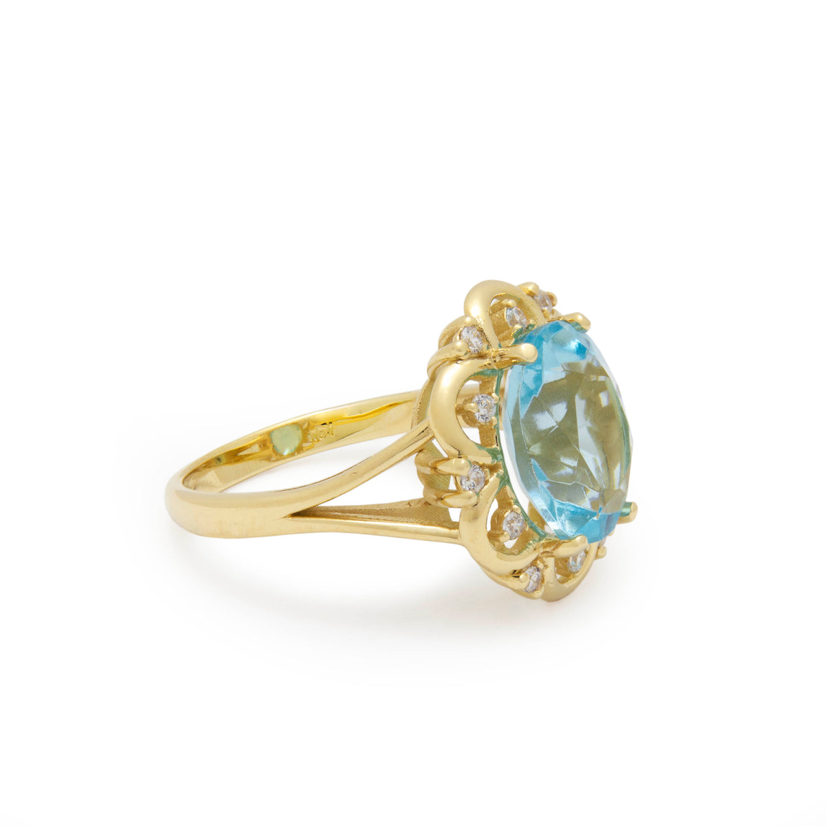 RG1944 Vintage Style Blue Topaz And Zircon Ring, Yellow Gold Topaz Ring, Statement Ring