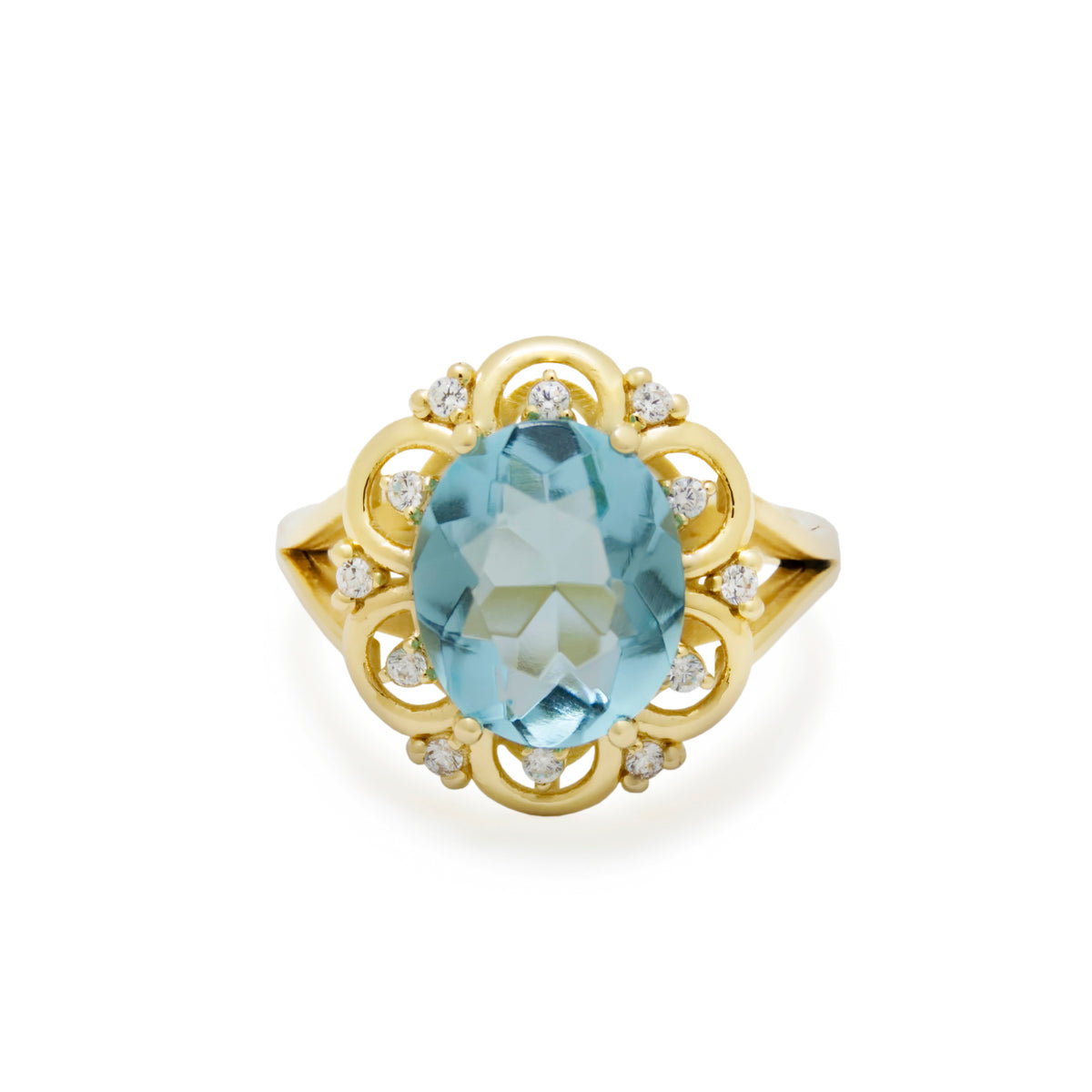 RG1944 Vintage Style Blue Topaz And Zircon Ring, Yellow Gold Topaz Ring, Statement Ring