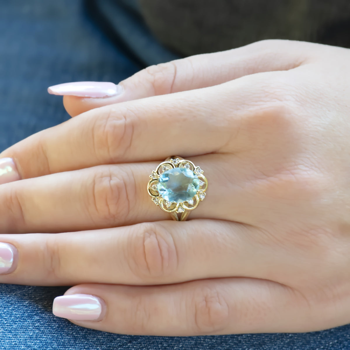 RG1944 Vintage Style Blue Topaz And Zircon Ring, Yellow Gold Topaz Ring, Statement Ring