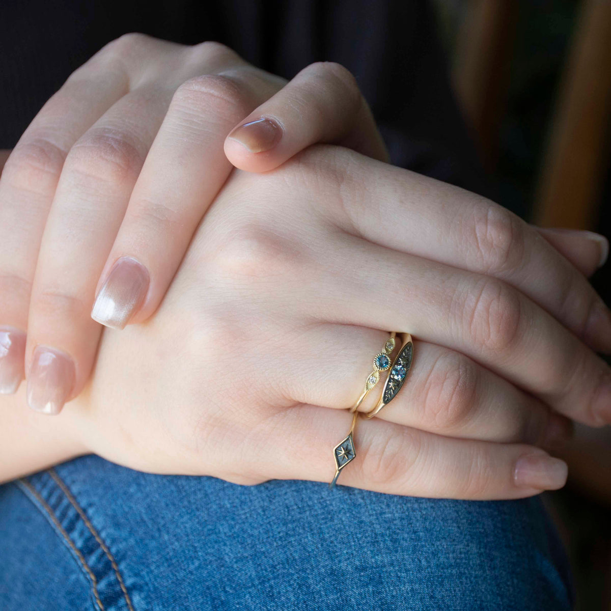 RG1949 Elegant 14K Gold Vintage-Inspired Ring with Blue Topaz and Intricate Floral Engravings