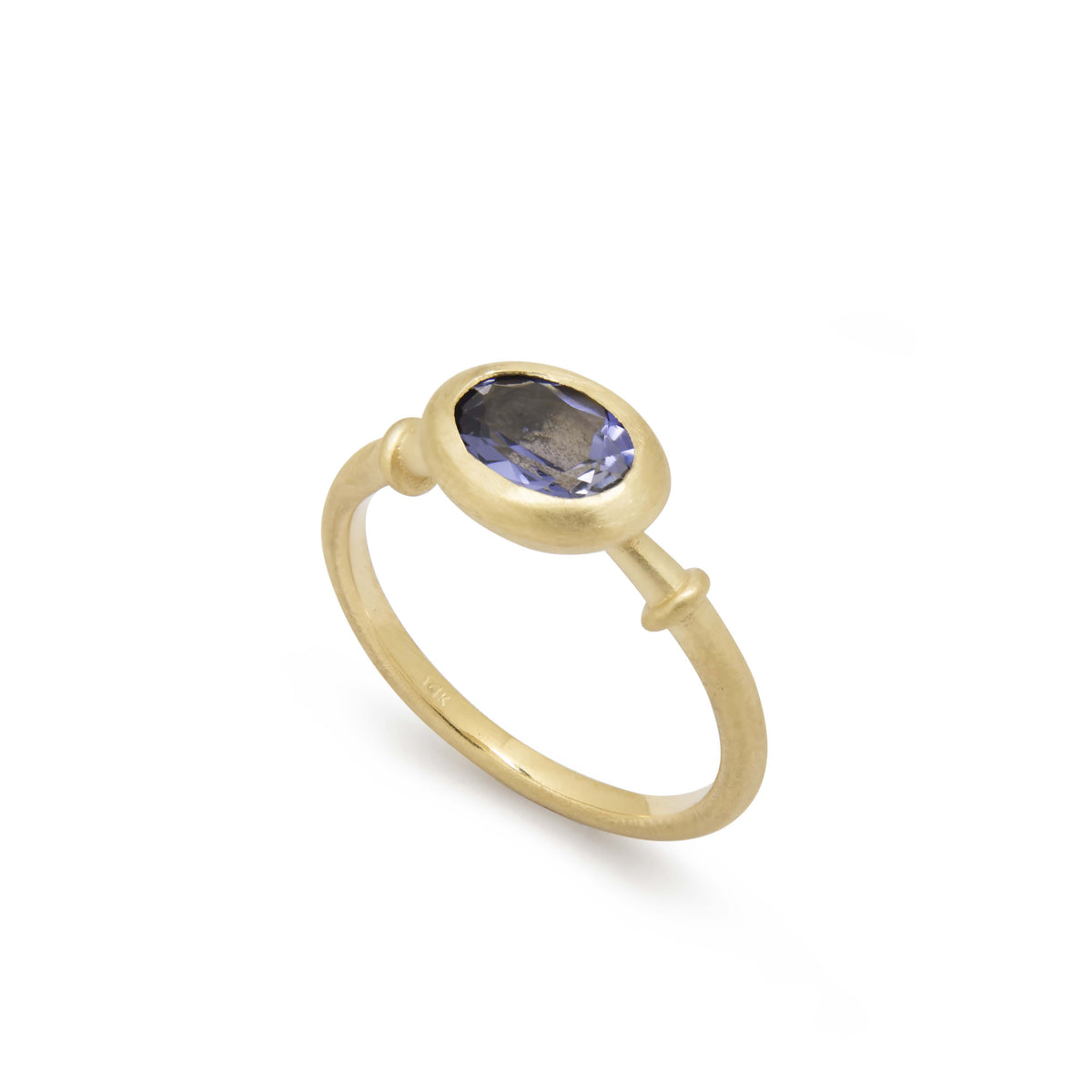 RG1970-1 Modern Oval Iolite Bezel Ring in 14k Matte Gold