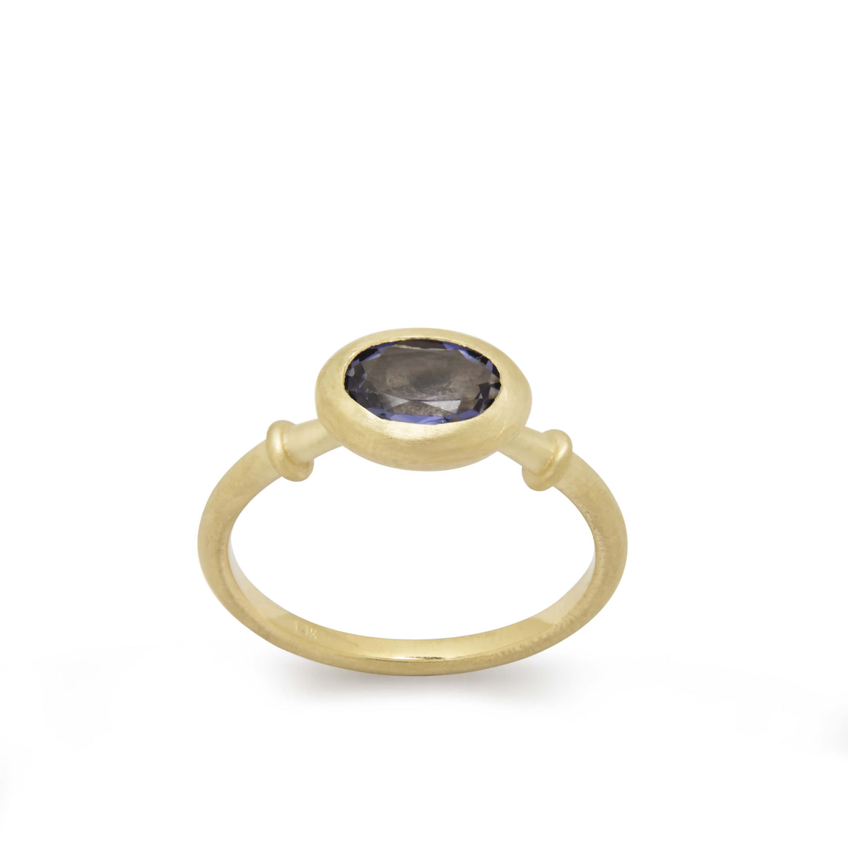 RG1970-1 Modern Oval Iolite Bezel Ring in 14k Matte Gold