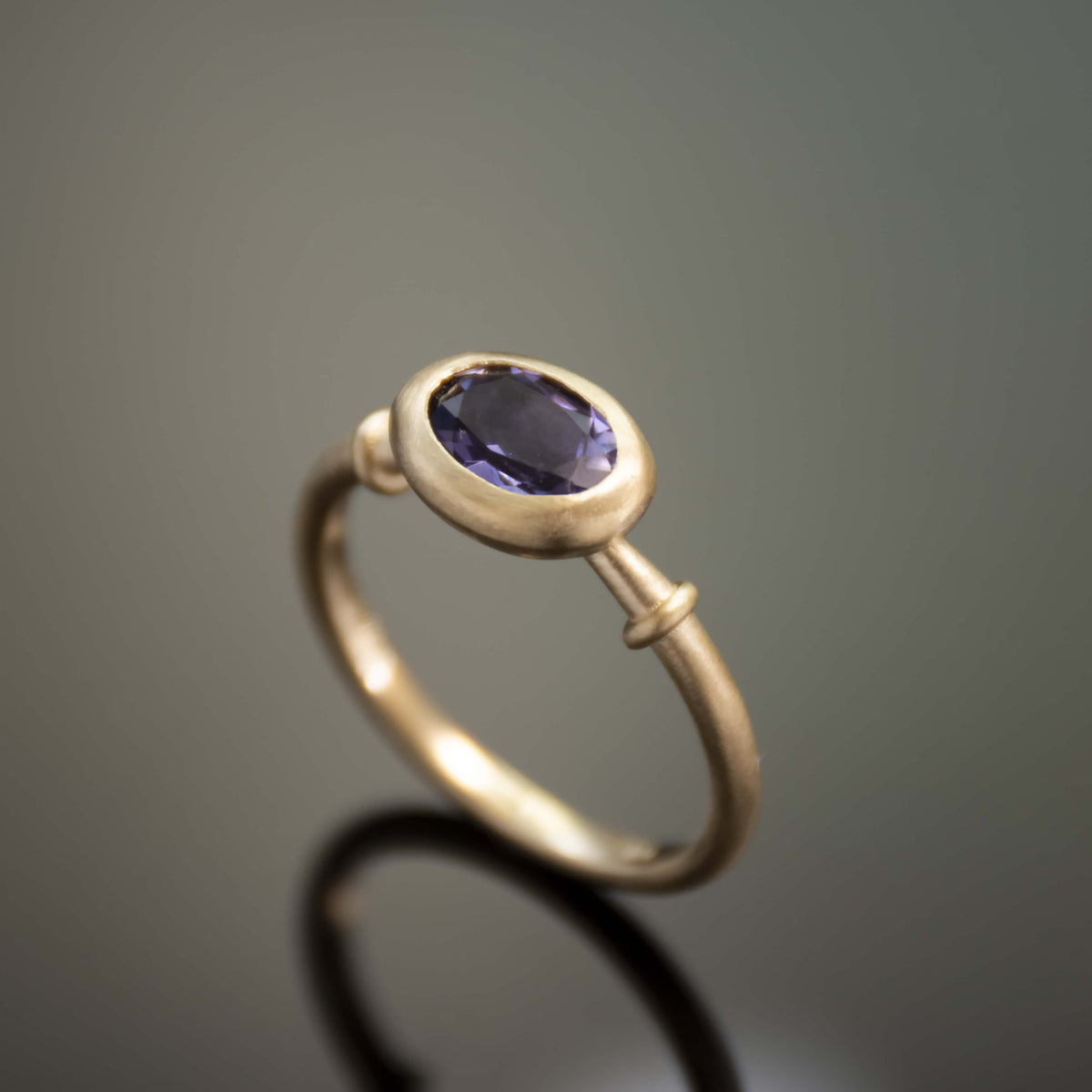 RG1970-1 Modern Oval Iolite Bezel Ring in 14k Matte Gold