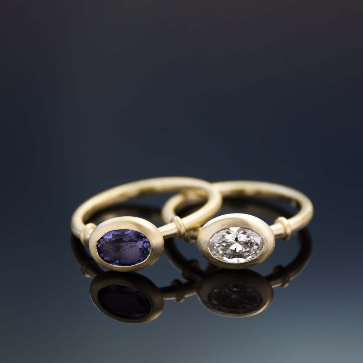 RG1970-1 Modern Oval Iolite Bezel Ring in 14k Matte Gold