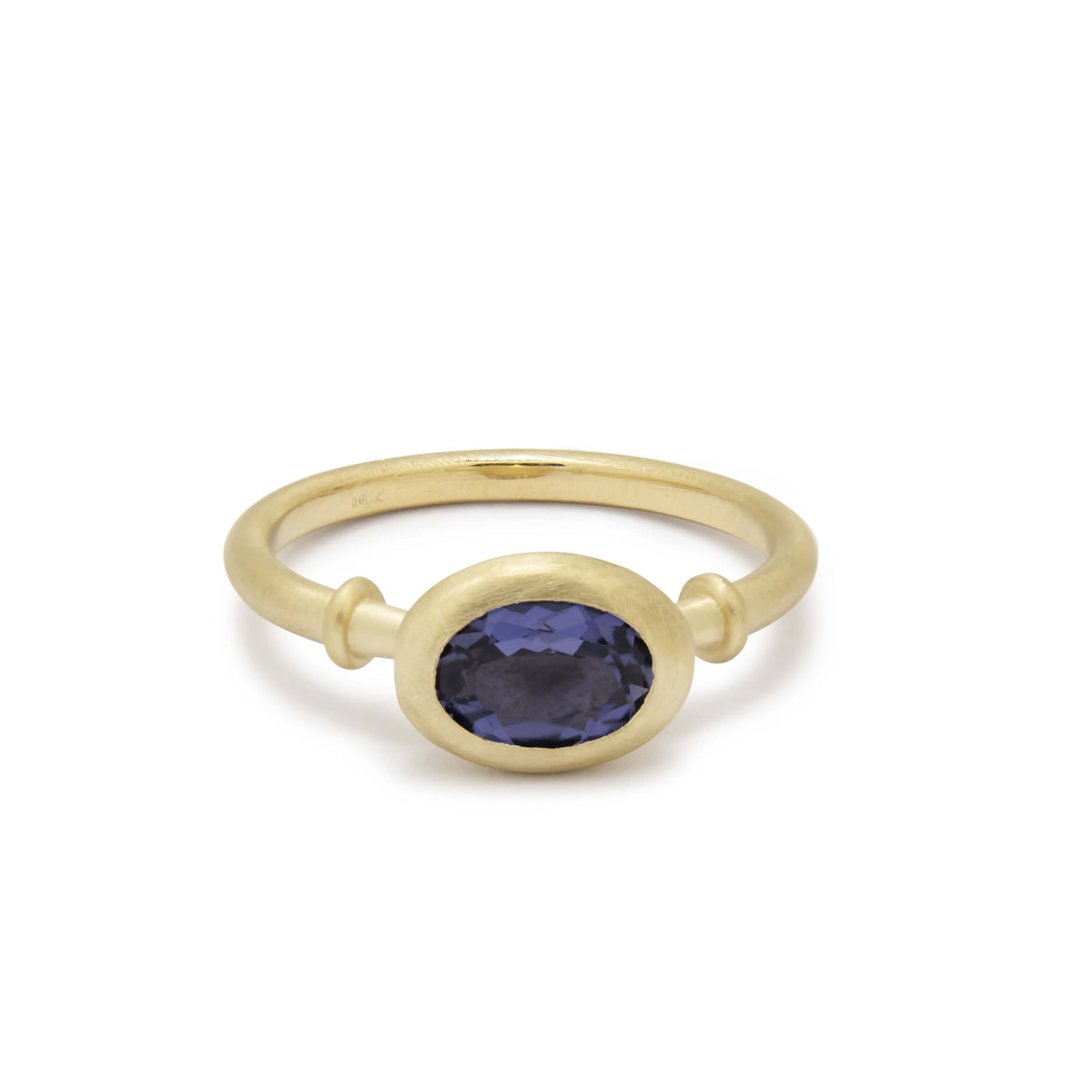 RG1970-1 Modern Oval Iolite Bezel Ring in 14k Matte Gold