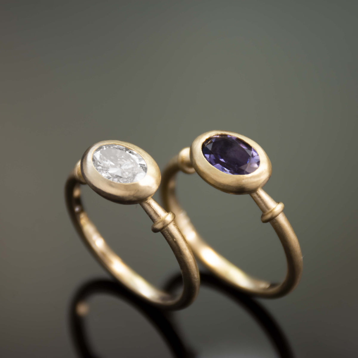 RG1970-1 Modern Oval Iolite Bezel Ring in 14k Matte Gold