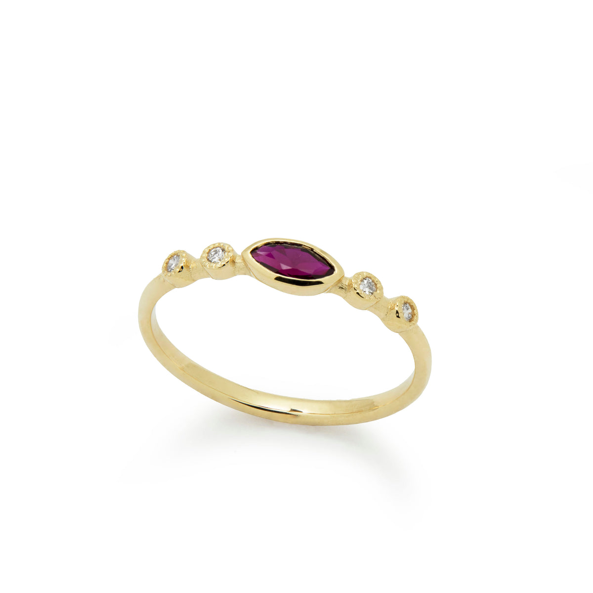 RG1901-2 Dainty Gold Ring with marquise Ruby and Diamonds