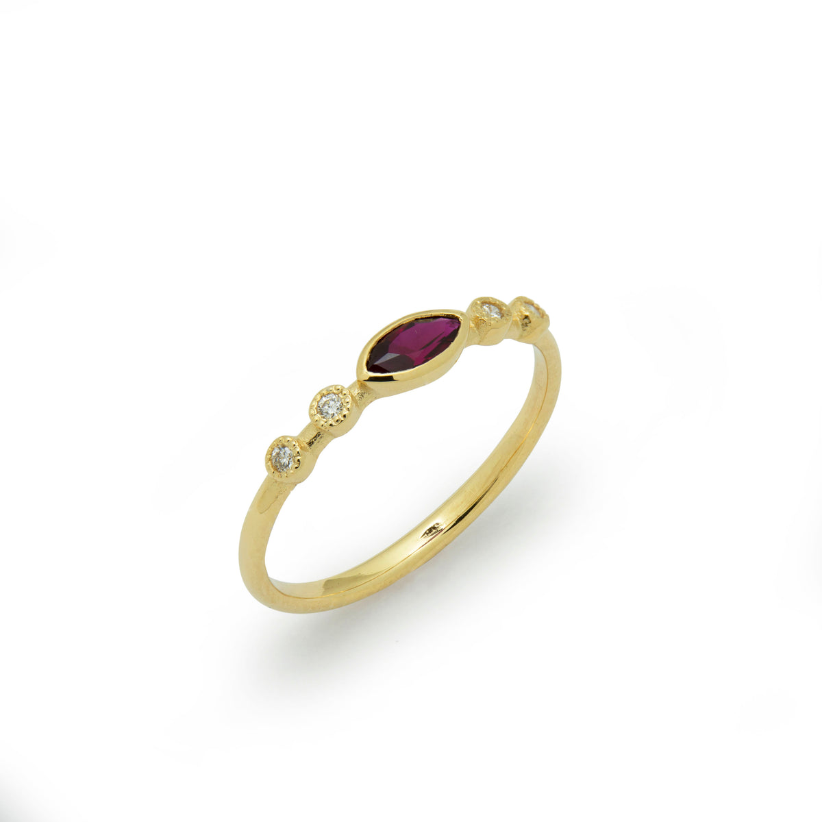 RG1901-2 Dainty Gold Ring with marquise Ruby and Diamonds