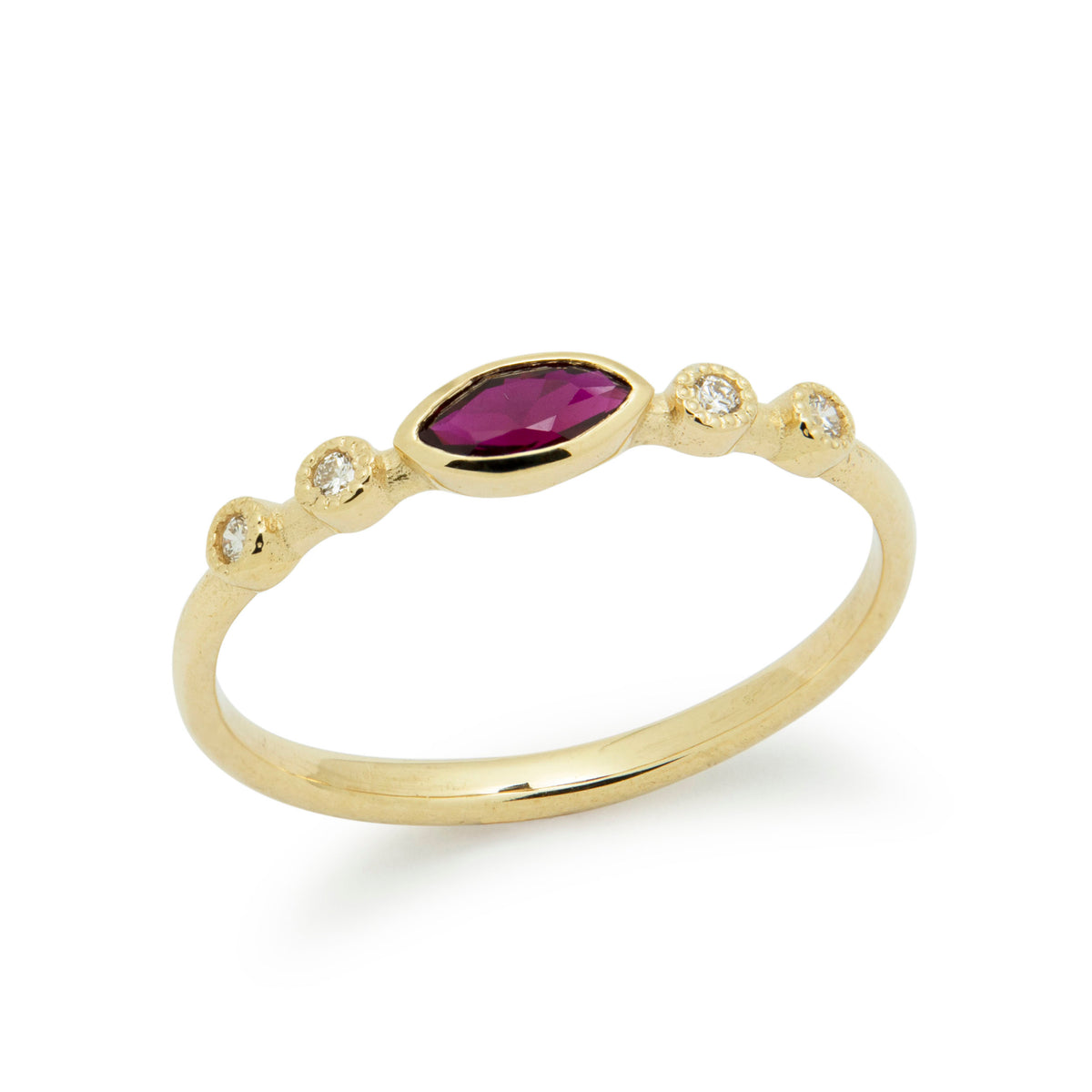 RG1901-2 Dainty Gold Ring with marquise Ruby and Diamonds