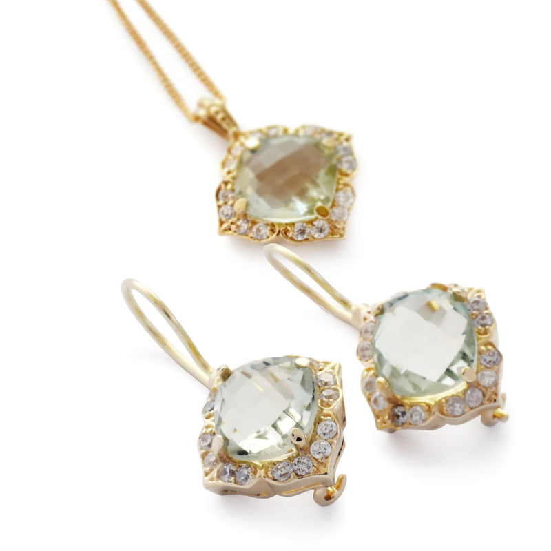 SET2229 Green Amethyst Earrings and Necklace Set